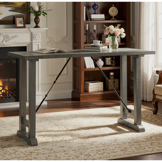Sunvega Light Gray Finish Industrial Design Wood Frame Counter Height Bench