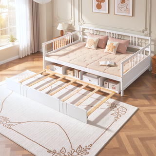 Sunvega Full Size Daybed with Twin Trundle Solid Wood Frame for Living Room