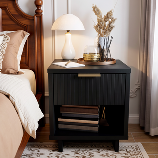 Sunvega Modern Contemporary Glam Nightstand with Gold Steel Handles for Bedroom