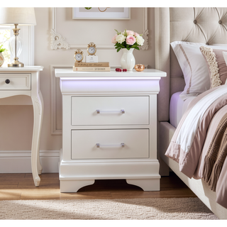 Sunvega White 2 Drawer Nightstand with Spacious Storage and LED Lighting