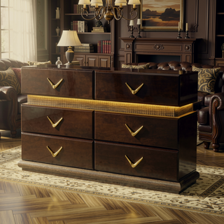 Sunvega Modern Brown Dresser with LED Lights and Six Spacious Drawers
