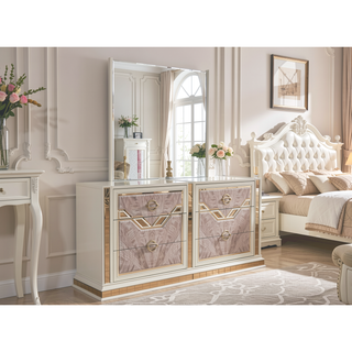 Sunvega Modern Art Deco Dresser with Gold Accents and Eucalyptus Veneer Finish