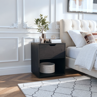Sunvega 19.7 Inch High Nightstand End Table with Open Shelf and Drawer