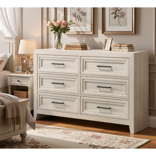 Sunvega Contemporary Geometric Design Two Drawer Nightstand with Off-White Finish