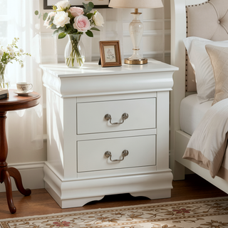 Sunvega Classic Traditional Black Finish 2-Drawers Nightstand with Metal Handle