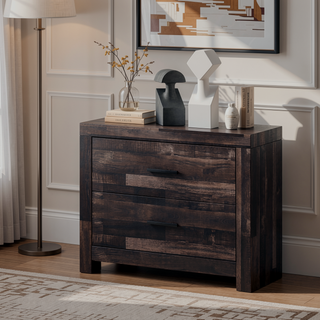 Sunvega Dark Oak 2-Drawer Nightstand with Wooden Frame and Sled Base