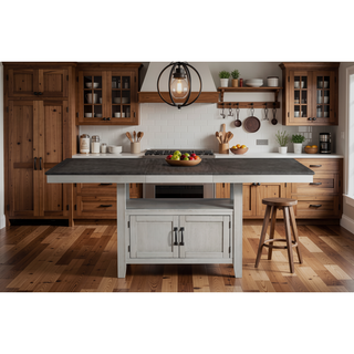 Sunvega Acacia Wood Counter Table with Hidden Storage and Extendable Leaf