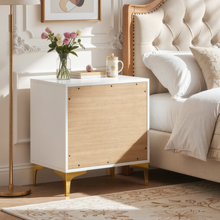 Sunvega Black and Gold 2-Drawer Nightstand with Spacious Storage and Metallic Accents