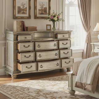 Sunvega Silver Finish European Design Nightstand with Genuine Marble Top