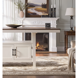 Sunvega Brown Asian Hardwood Counter Table with Hidden Storage and Distressed Top