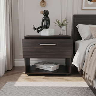 Sunvega Dark Walnut Nightstand with Spacious Drawer and Open Shelf for Bedroom