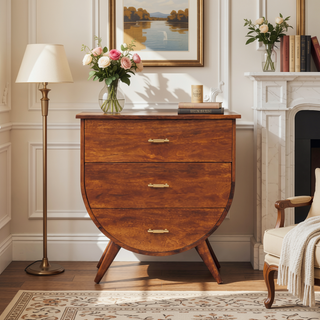 Sunvega Modern Art Handcrafted Solid Mango Wood Bedside Table with Drawers