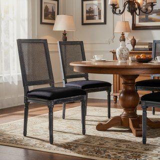 Sunvega French Country Dining Chairs with Upholstered Seats and Weathered Finish