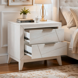 Sunvega Antique White Finish Nightstand with 2 Dovetail Drawers for Bedroom
