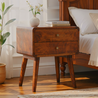 Sunvega Solid Mango Wood Nightstand with Two Drawers in Chestnut Brown