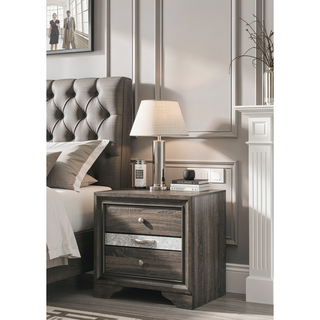 Sunvega Gray Nightstand with Textured Surface and Jewelry Drawer for Bedroom