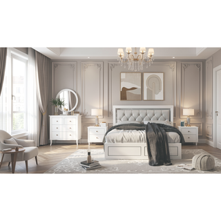 Sunvega Contemporary White Queen Size Platform Bed with LED Light Headboard