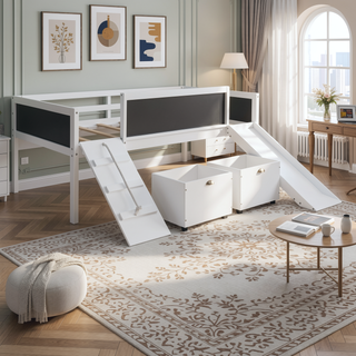 Sunvega Twin Size Pine Wood Loft Bed with Climbing Frame and Slide