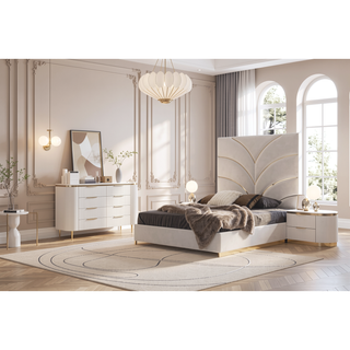 Sunvega White and Gold Lacquered 2-Drawer Nightstand with Soft-Closing Drawers