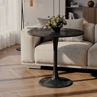 Sunvega Modern Round Dining Table with MDF Top and Sturdy Steel Base for Kitchen