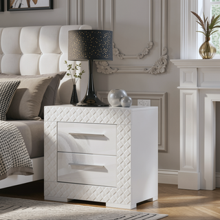 Sunvega High Gloss Modern Italian Style Nightstand with Two Spacious Drawers