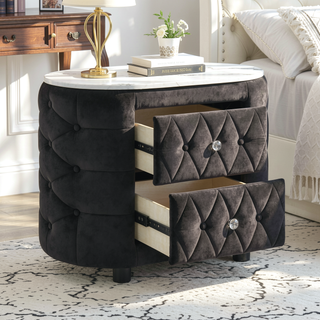 Sunvega Modern Fabric Upholstery Nightstand with Faux Marble Top and Two Storage Drawers
