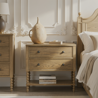Sunvega Solid Wood 2 Drawer Accent Chest with Turned Legs in Camel Oak Finish