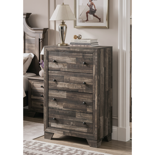 Sunvega Rustic Brown Gray Finish Wooden Nightstand with Two Drawers for Bedroom