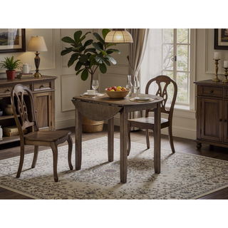 Sunvega Contemporary Round Dining Table with Drop Leaf in Solid Rubber Wood