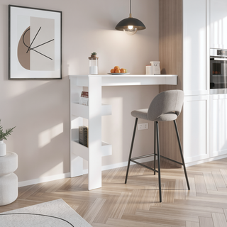 Sunvega White Bar Table with Three Shelves for Kitchen or Dining Room Storage