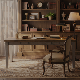 Sunvega Traditional Style Cherry and Gray Finish Wooden Dining Table with 6 Drawers