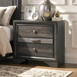 Sunvega Contemporary Gray Nightstand with Silver Accents and Hidden Jewelry Drawer