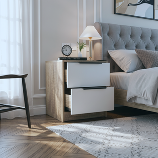 Sunvega Light Gray Two Drawer Nightstand with Metal Handle for Bedroom