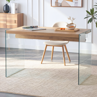 Sunvega Modern MDF Coffee Table with Tempered Glass Sides and Anti-Slip Bottom