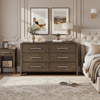 Sunvega Solid Rubberwood Nightstand with Two Drawers in Dark Walnut Finish