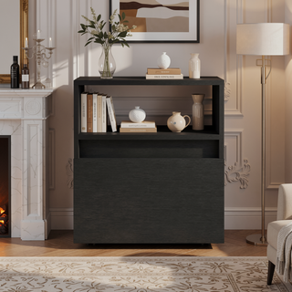 Sunvega White Nightstand with One Open Shelf and Spacious Drawer on Casters