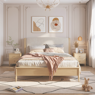 Sunvega White & Oak Farmhouse Nightstand with Electrical Outlets Charging Station and Storage