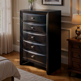 Sunvega Lucille Black Nightstand with Spacious Drawers and Chambered Fronts