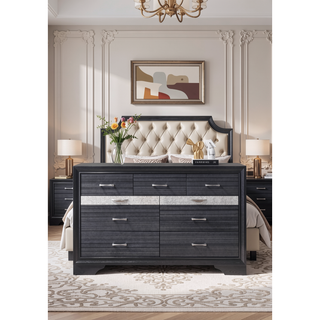 Sunvega Naima Black Finish Dresser with Jewelry Drawer and Silver Drawer Pulls