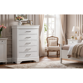 Sunvega Luxury White Chest of Drawers with Five Spacious Drawers and Accent Handles