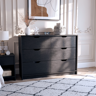 Sunvega Black Dresser with 4 Large Drawers and 2 Bottom Cabinets for Storage