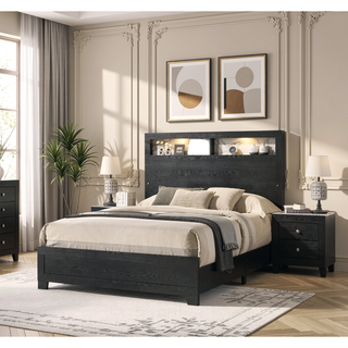 Sunvega Modern White Faux Marble Top Nightstand with Two Drawers in Black Finish