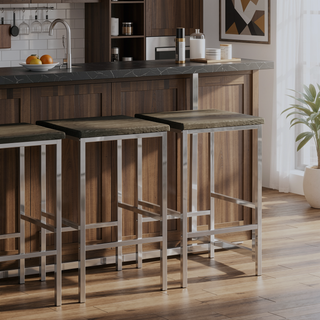 Sunvega Dark Oak and Chrome 4-Piece Counter Height Table Set with Stools and Outlet