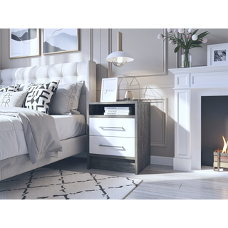 Sunvega Modern Nightstand with Two Spacious Drawers and Metal Handles for Bedroom