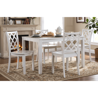 Sunvega White Finish Classic Transitional Dining Set with Table and Four Chairs