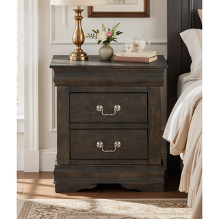 Sunvega Dark Grey 2-Drawer Nightstand with Elegant Metal Hardware and Ample Storage