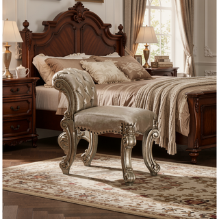 Sunvega Antique Contrast Finish Poly Resin Vanity Stool with Nailhead Trim