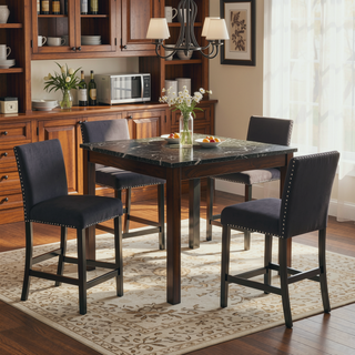 Sunvega 5-Piece Counter Height Dining Set with Faux Marble Table and Upholstered Chairs