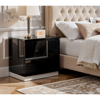 Sunvega Modern Lacquer Wood Nightstand with Rhinestones and Gloss Finish