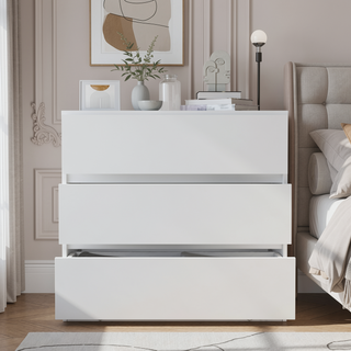 Sunvega White Three Drawer Dresser with Pull Out Mechanism and Metal Rails